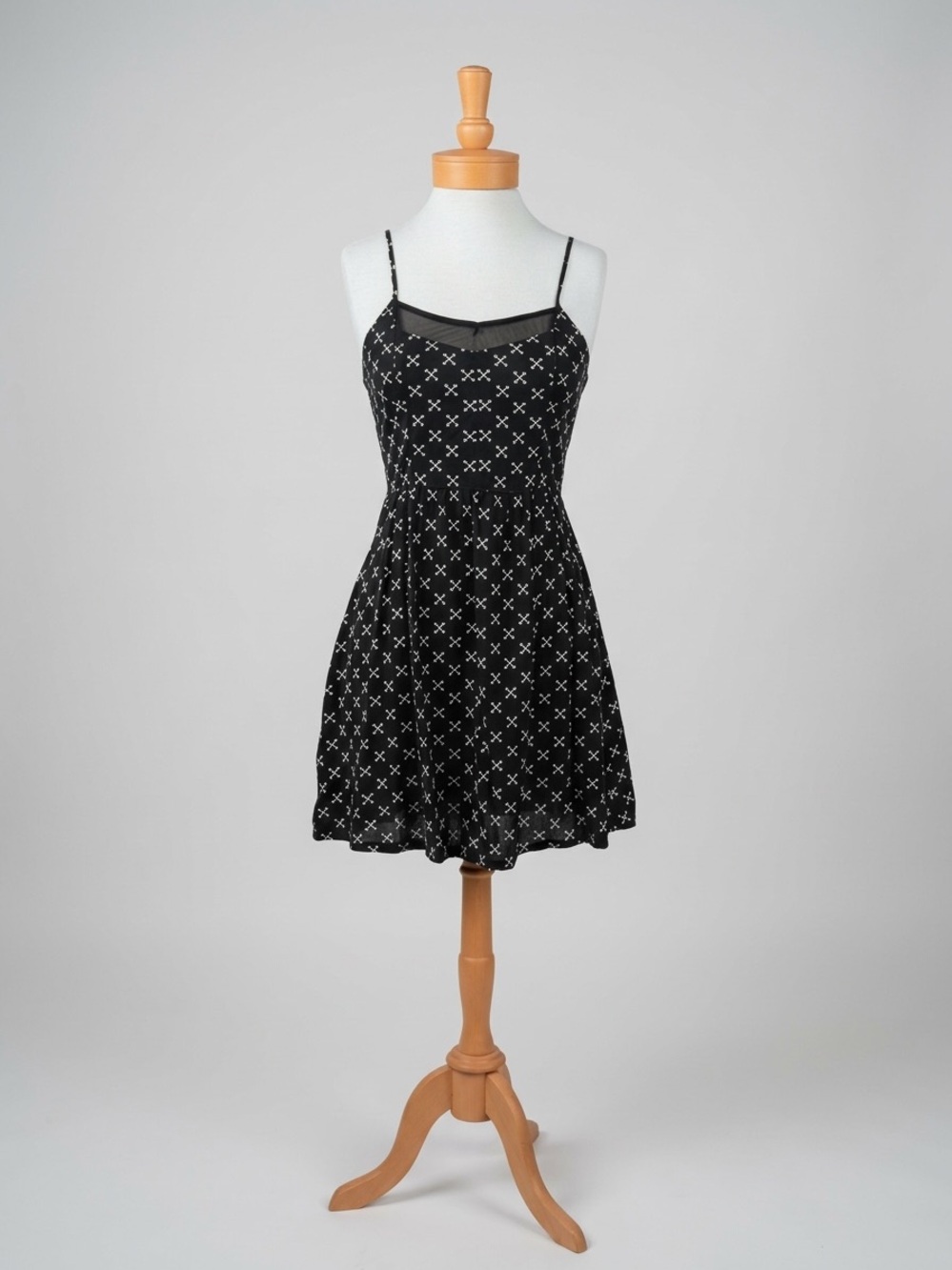Black Y2K Cross-Print Adjustable Spaghetti Strap Mini Dress